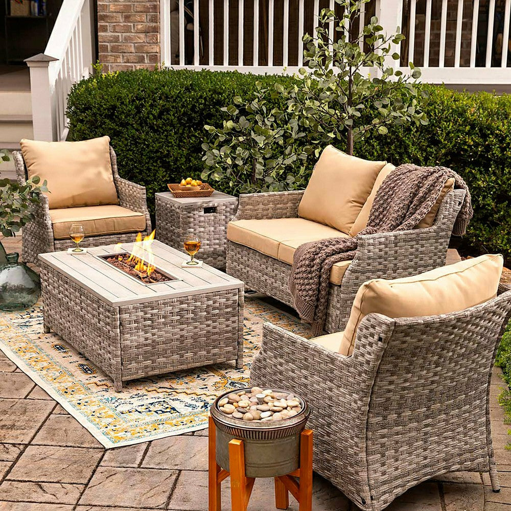 Plow & Hearth 5Pcs Alum Wicker Conversation Set with Cushions