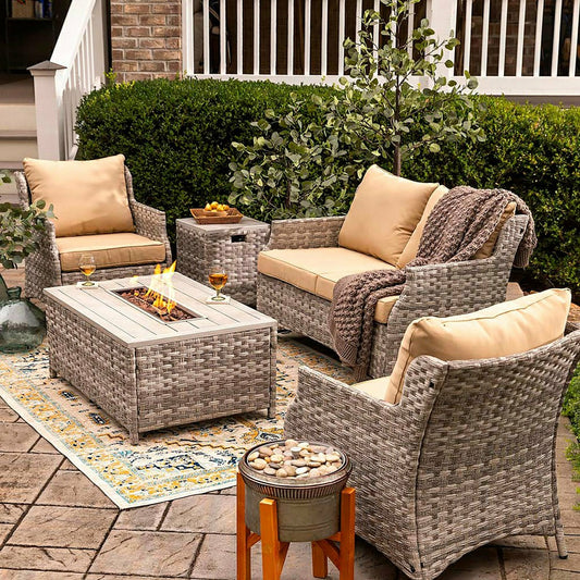 Plow & Hearth 5Pcs Alum Wicker Conversation Set with Cushions