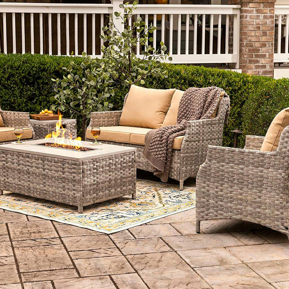 Plow & Hearth 5Pcs Alum Wicker Conversation Set with Cushions