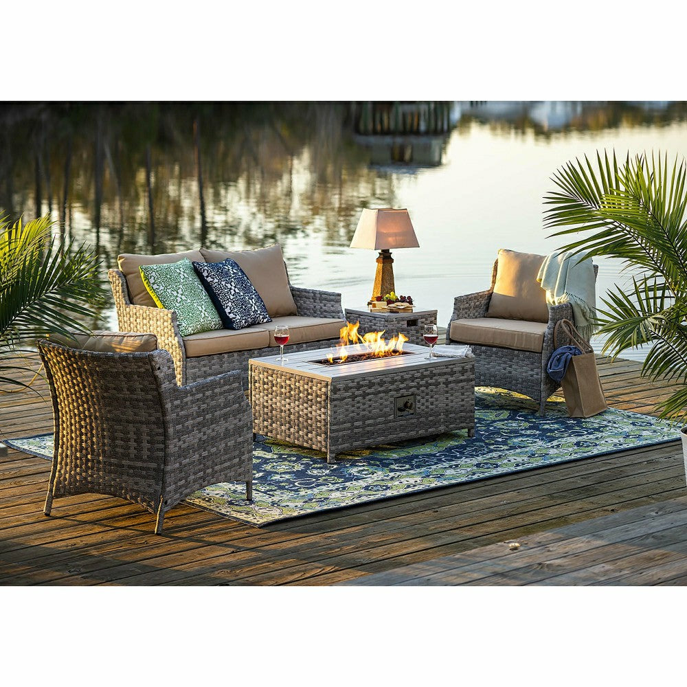 Plow & Hearth 5Pcs Alum Wicker Conversation Set with Cushions