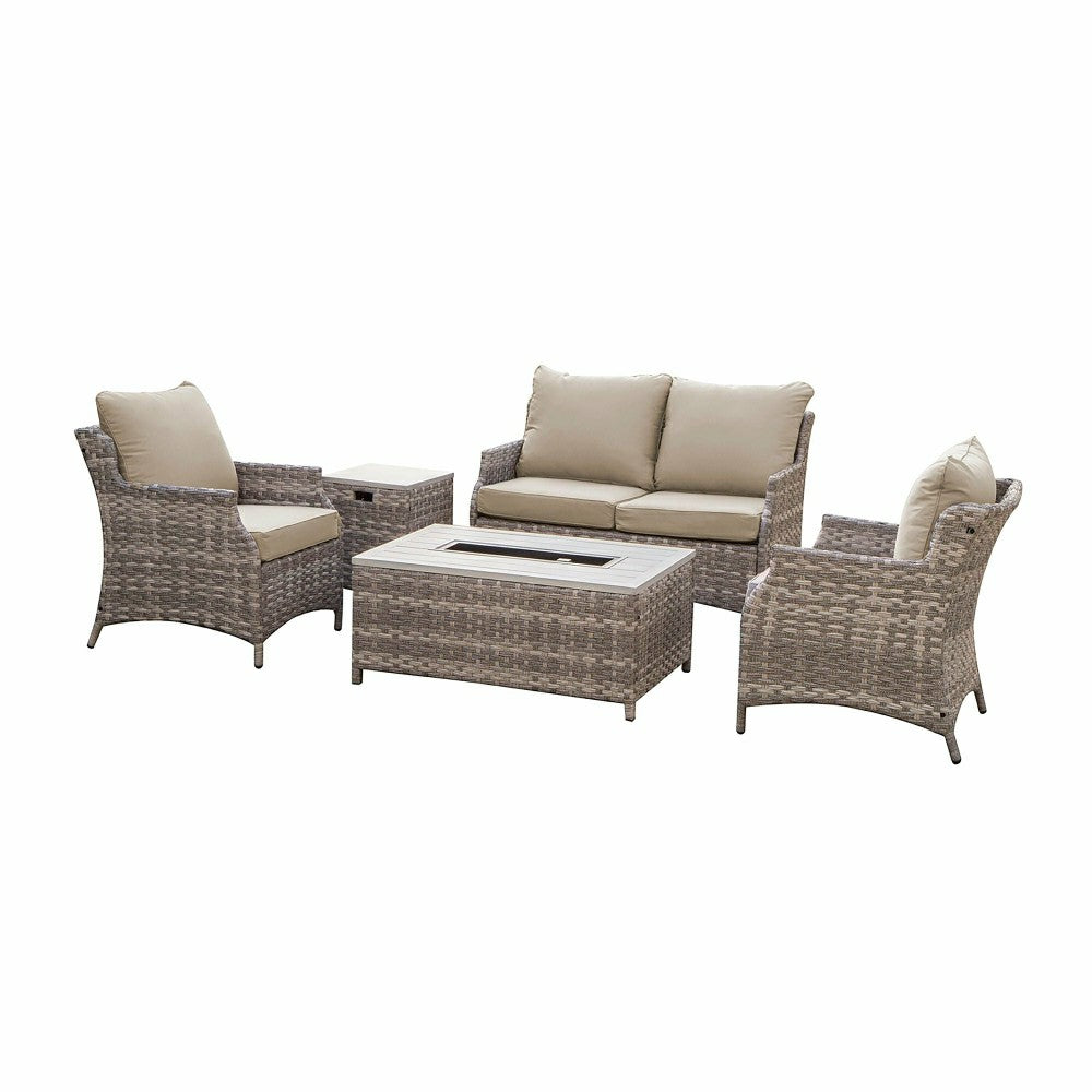Plow & Hearth 5Pcs Alum Wicker Conversation Set with Cushions