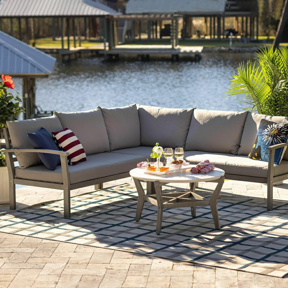 Plow & Hearth Ridgewind Outdoor Sectional Sofa Seating Set With Cocktail Table