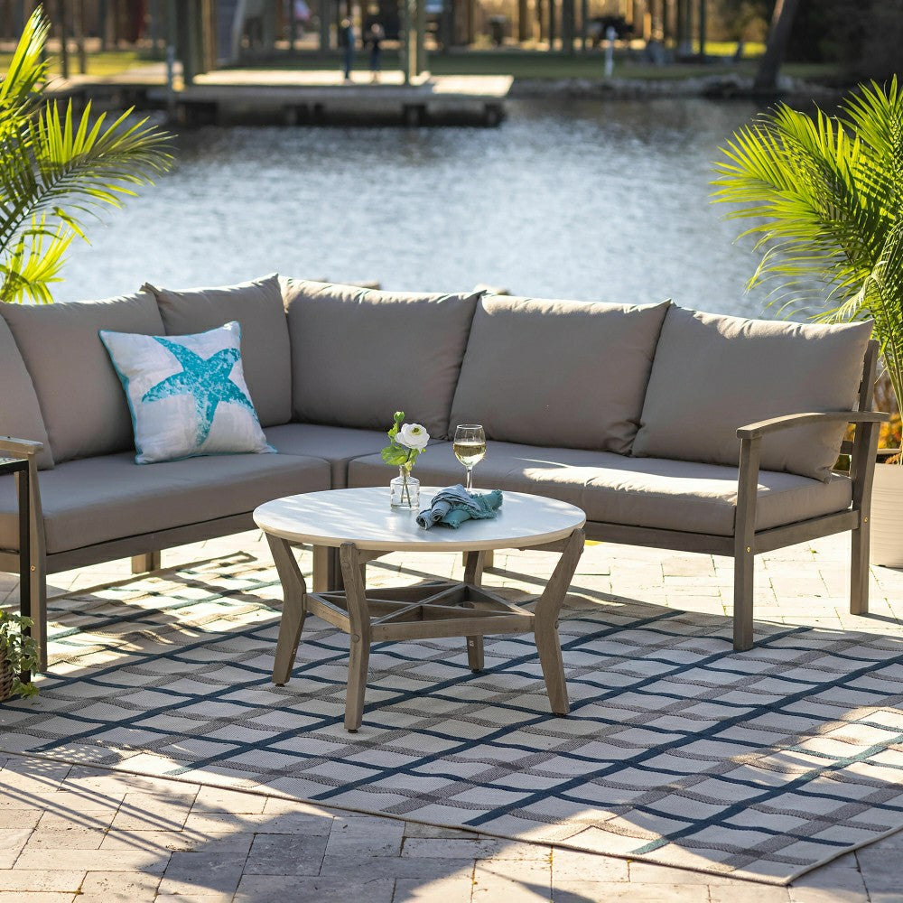 Plow & Hearth Ridgewind Outdoor Sectional Sofa Seating Set With Cocktail Table