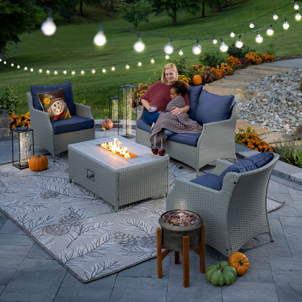 Plow & Hearth Deluxe 4Pcs Alum Wicker Conversation Set with Cushions