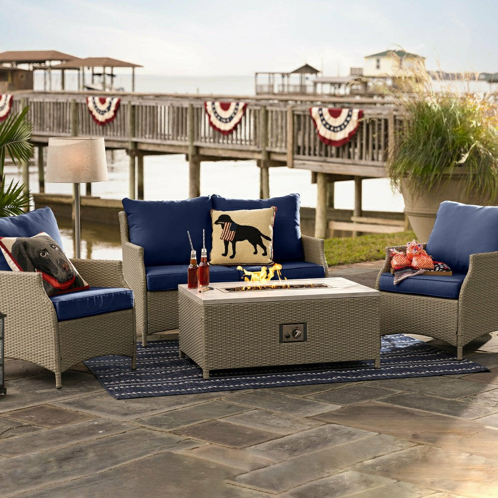 Plow & Hearth Deluxe 4Pcs Alum Wicker Conversation Set with Cushions