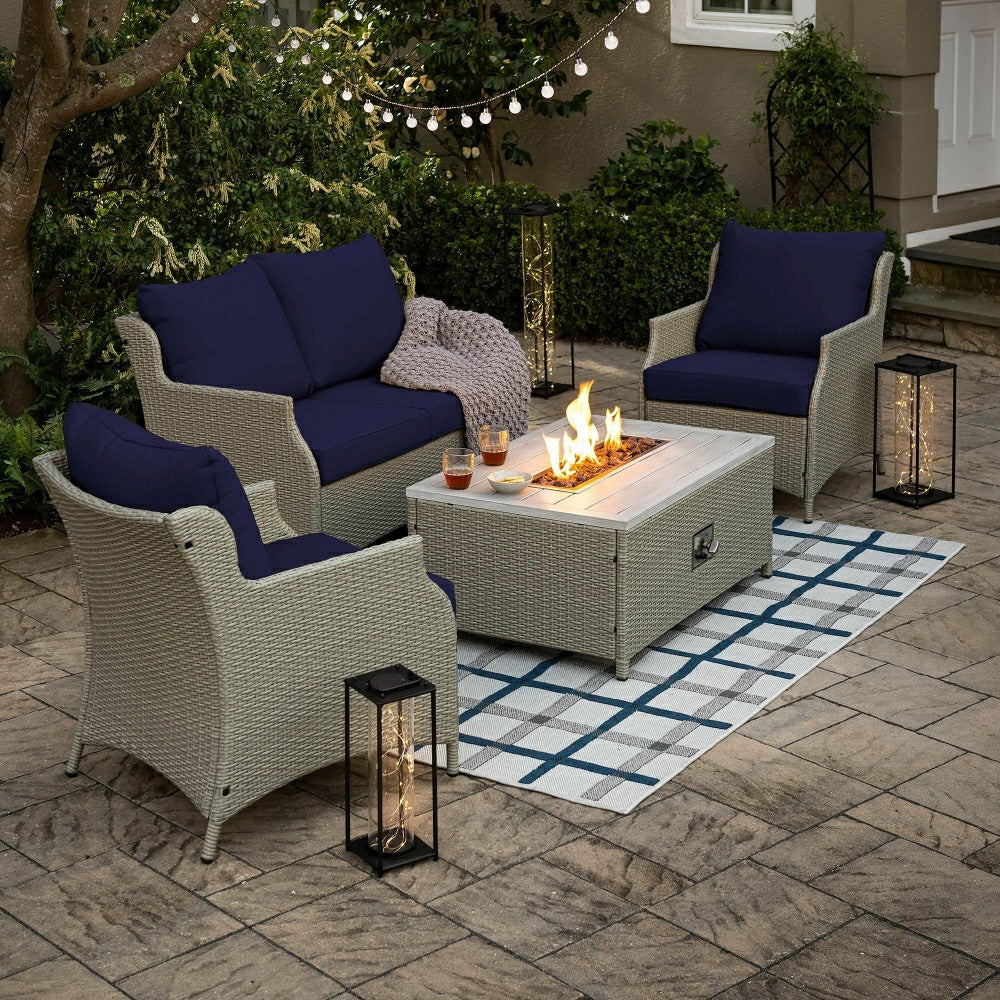 Plow & Hearth Deluxe 4Pcs Alum Wicker Conversation Set with Cushions