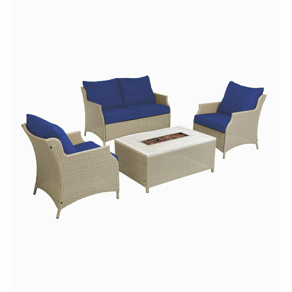 Plow & Hearth Deluxe 4Pcs Alum Wicker Conversation Set with Cushions