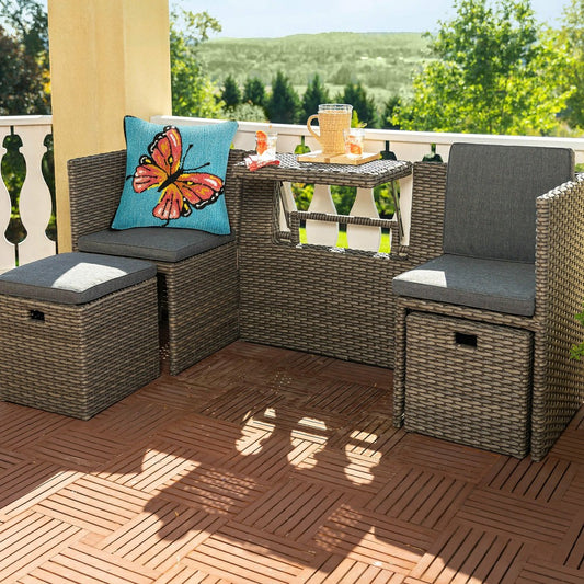 Plow & Hearth Compact Modular Wicker Balcony Seating Set with Multiple Configuration