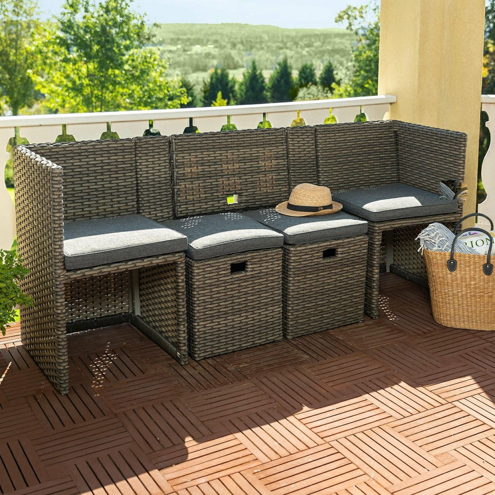 Plow & Hearth Compact Modular Wicker Balcony Seating Set with Multiple Configuration