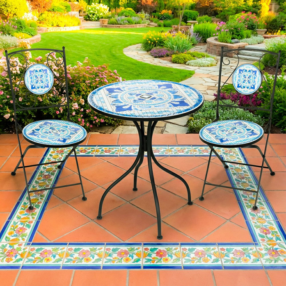 Plow & Hearth Santorini Breeze Mosaic Bistro Table and Chair Set