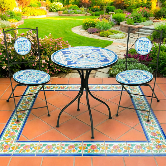 Plow & Hearth Santorini Breeze Mosaic Bistro Table and Chair Set