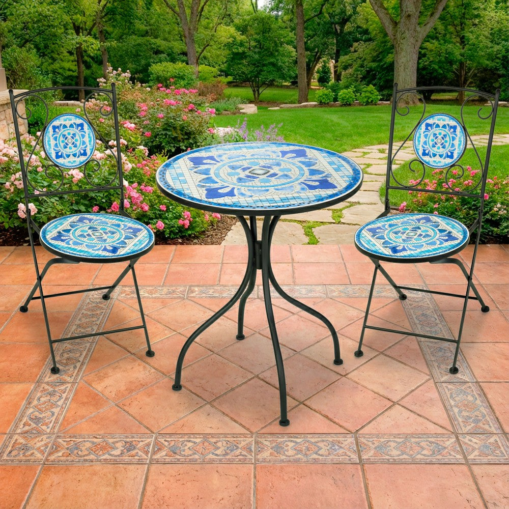 Plow & Hearth Santorini Breeze Mosaic Bistro Table and Chair Set