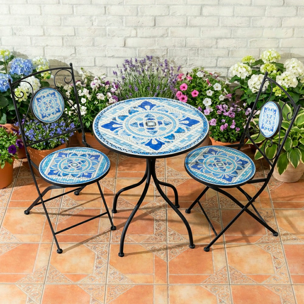 Plow & Hearth Santorini Breeze Mosaic Bistro Table and Chair Set