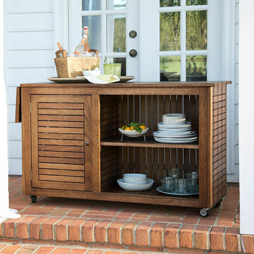 Plow & Hearth Large Eucalyptus Wood Rolling Cart