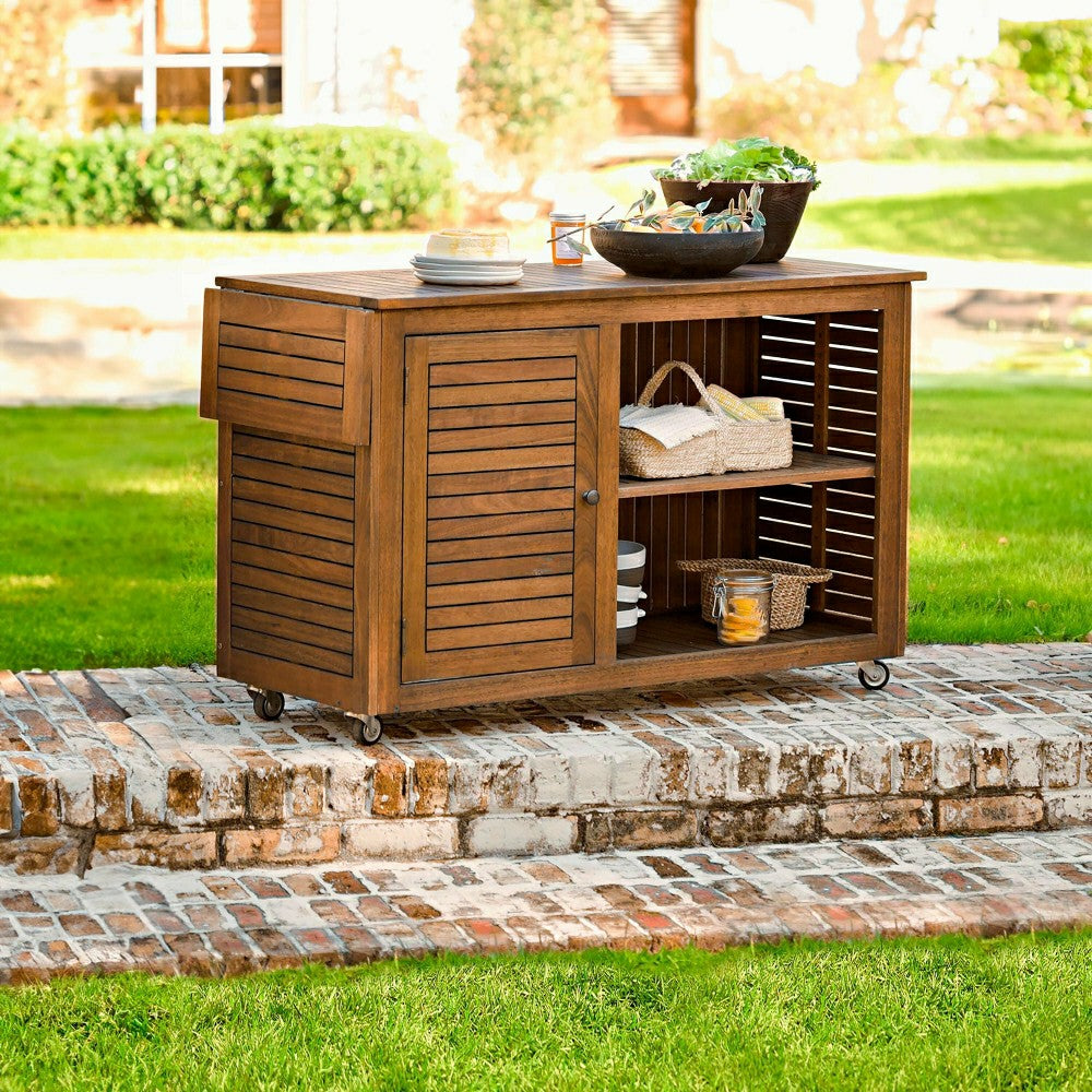 Plow & Hearth Large Eucalyptus Wood Rolling Cart