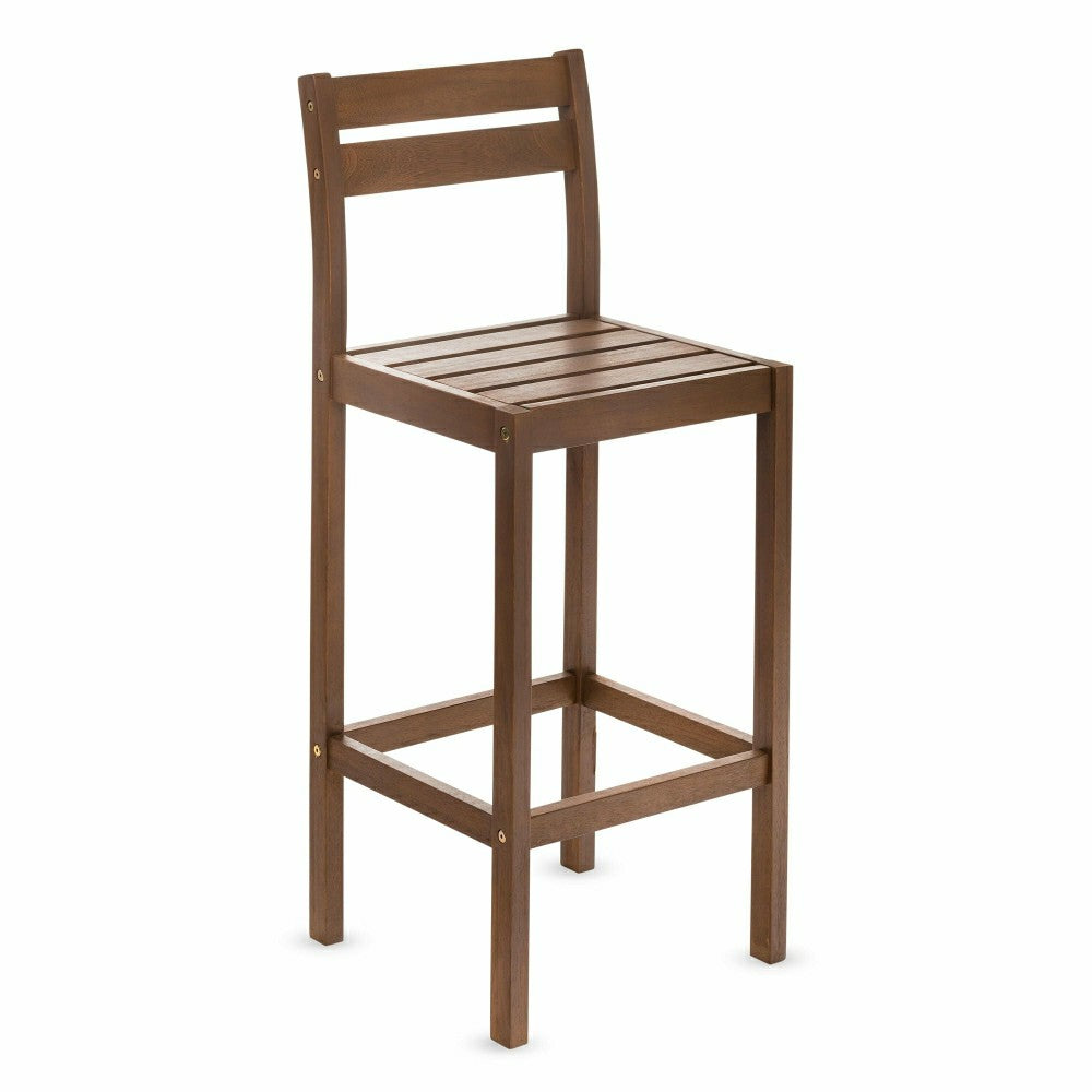 Plow & Hearth Lancaster Eucalyptus Outdoor Bar Set with Table and 2 Bar Stools, 3-Pi