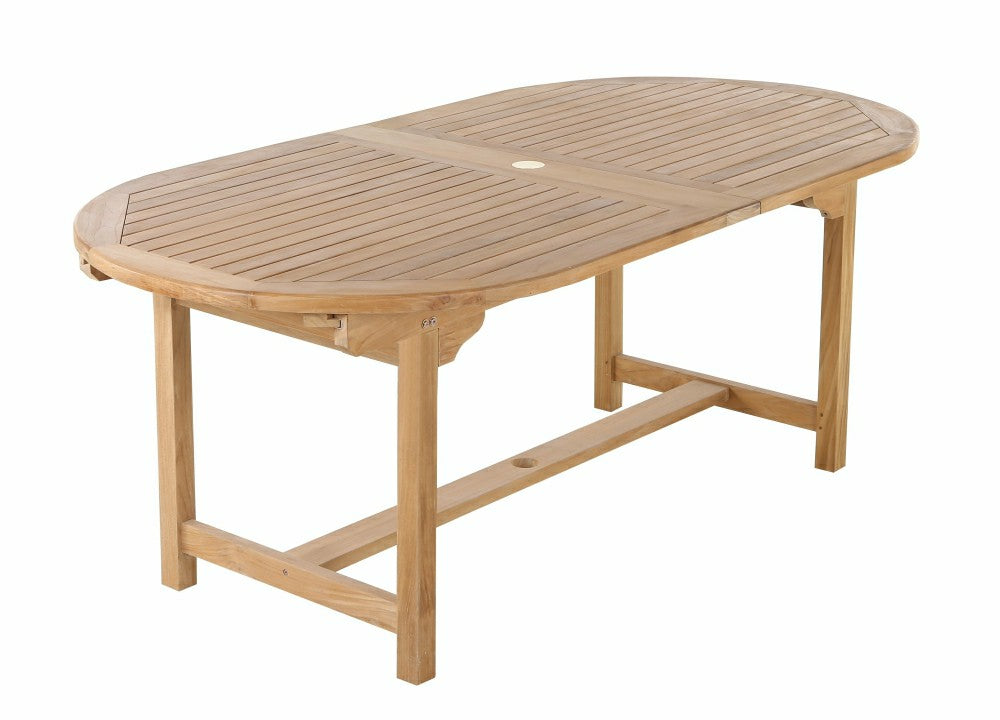 Plow & Hearth Åre Adjustable 6-8 Person Natural Teak Outdoor Dining Table – 79″-118″