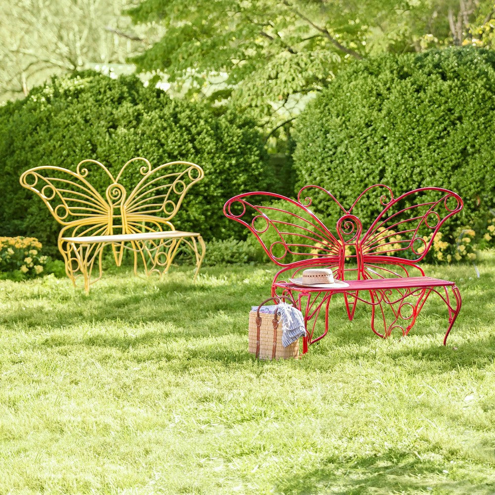Plow & Hearth Yellow Metal Butterfly Garden Bench