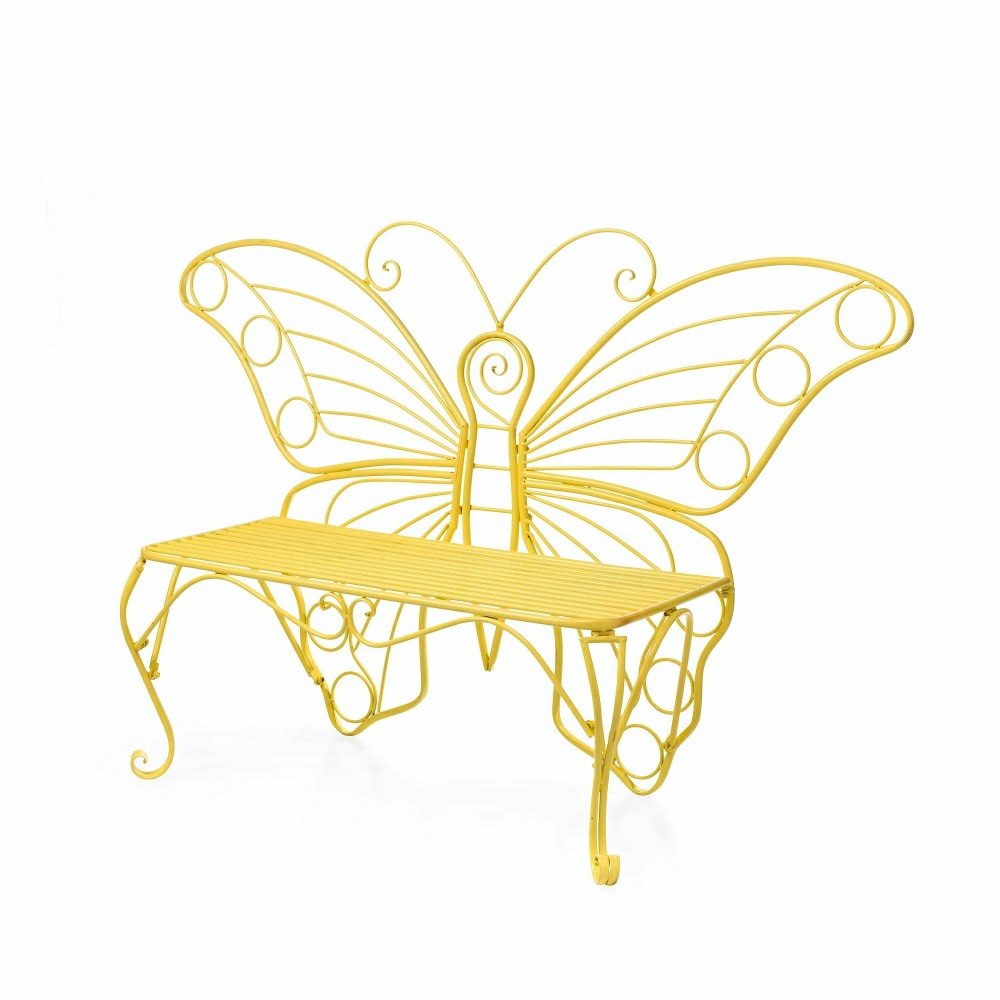 Plow & Hearth Yellow Metal Butterfly Garden Bench