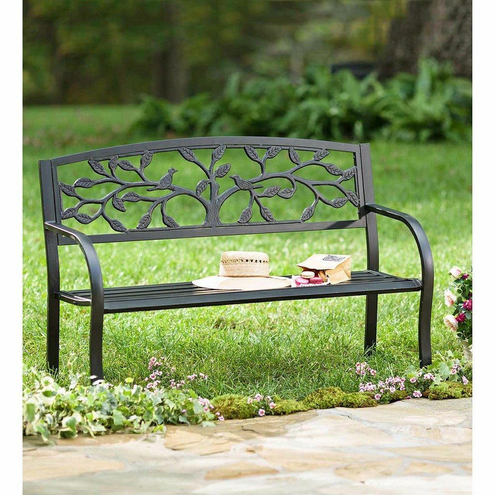 Plow & Hearth Slimline Tree of Life Metal Garden Bench