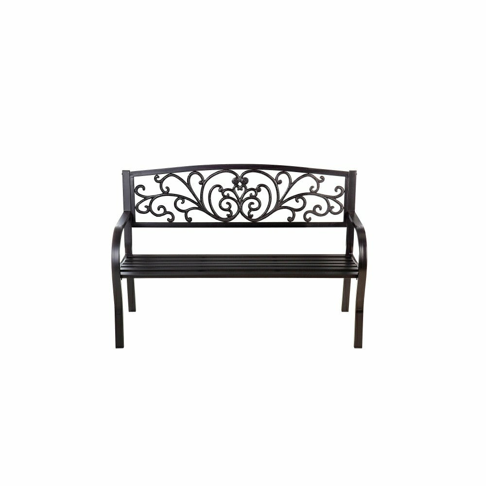Plow & Hearth Blooming Garden Metal Bench, Black