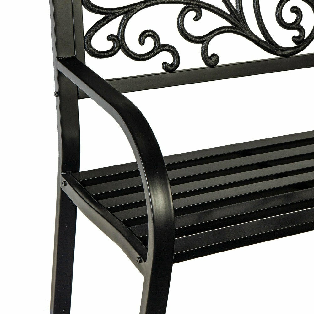 Plow & Hearth Blooming Garden Metal Bench, Black
