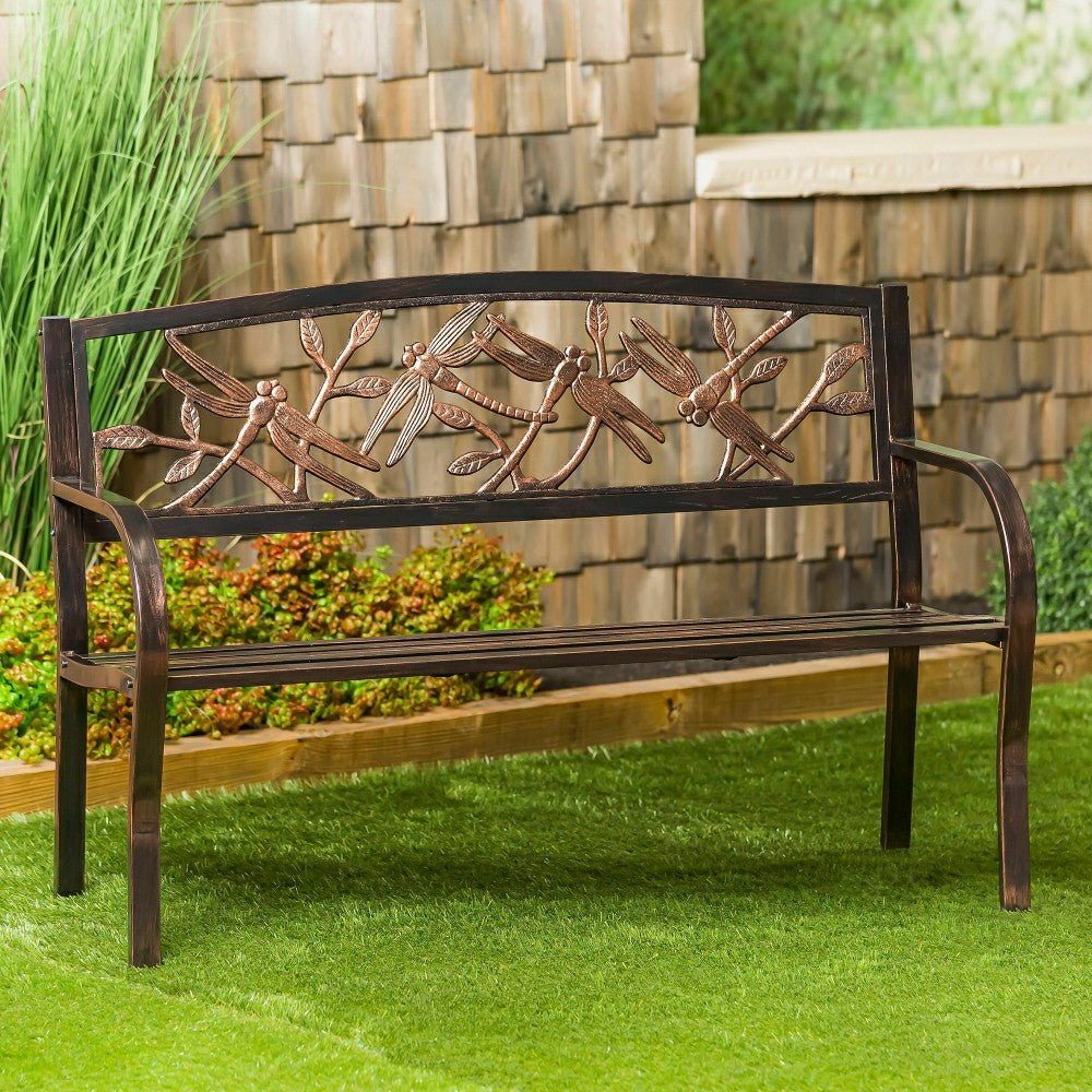 Plow & Hearth Dragonfly Metal Garden Bench, Bronze