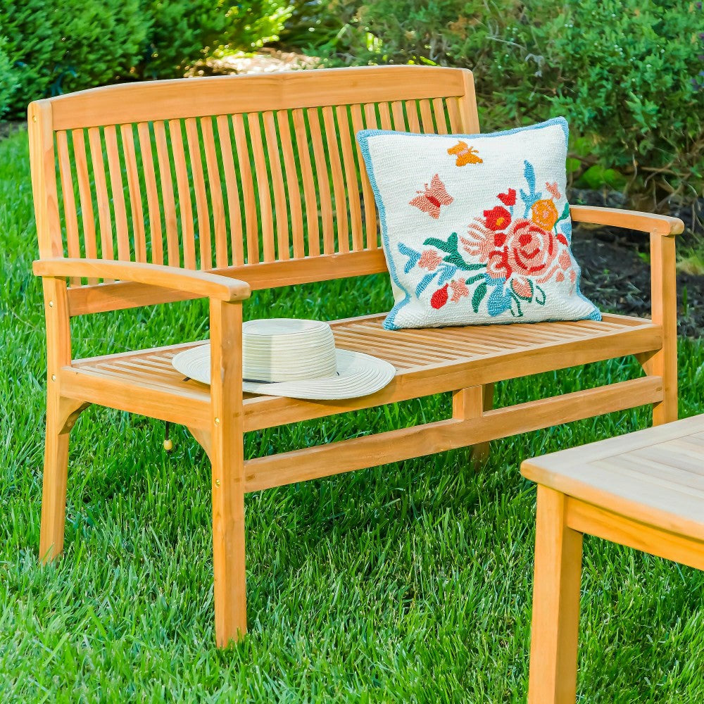 Plow & Hearth Teak Bench with Arm Rests