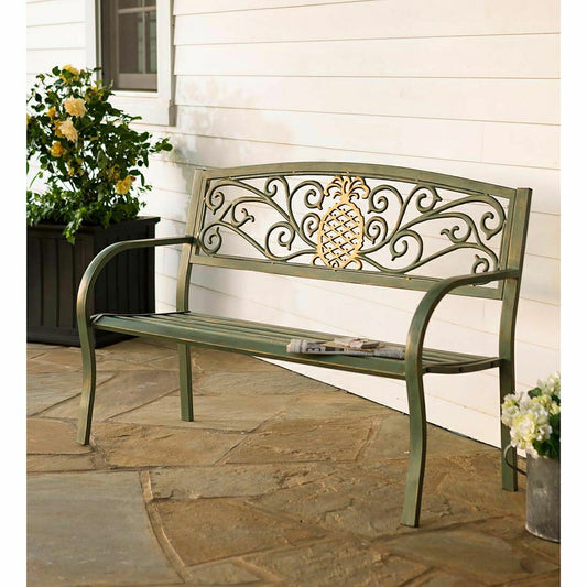 Plow & Hearth Pineapple Metal Garden Bench - Verdigris