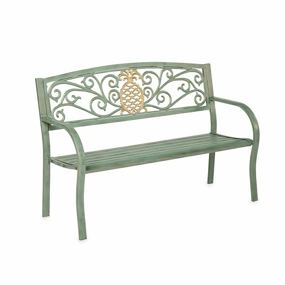 Plow & Hearth Pineapple Metal Garden Bench - Verdigris