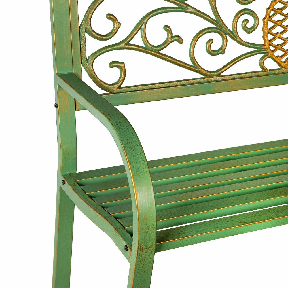 Plow & Hearth Pineapple Metal Garden Bench - Verdigris