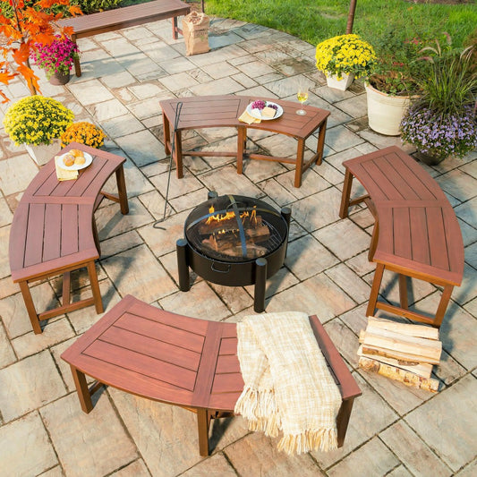 Plow & Hearth Curved Eucalyptus Slatted Bench