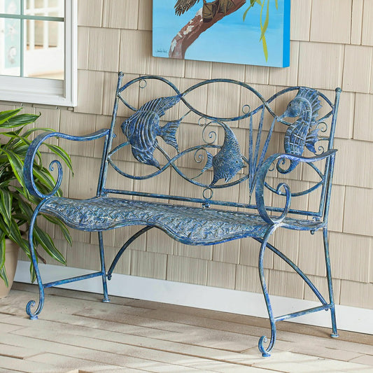 Plow & Hearth Blue Tropical Fish Metal Bench