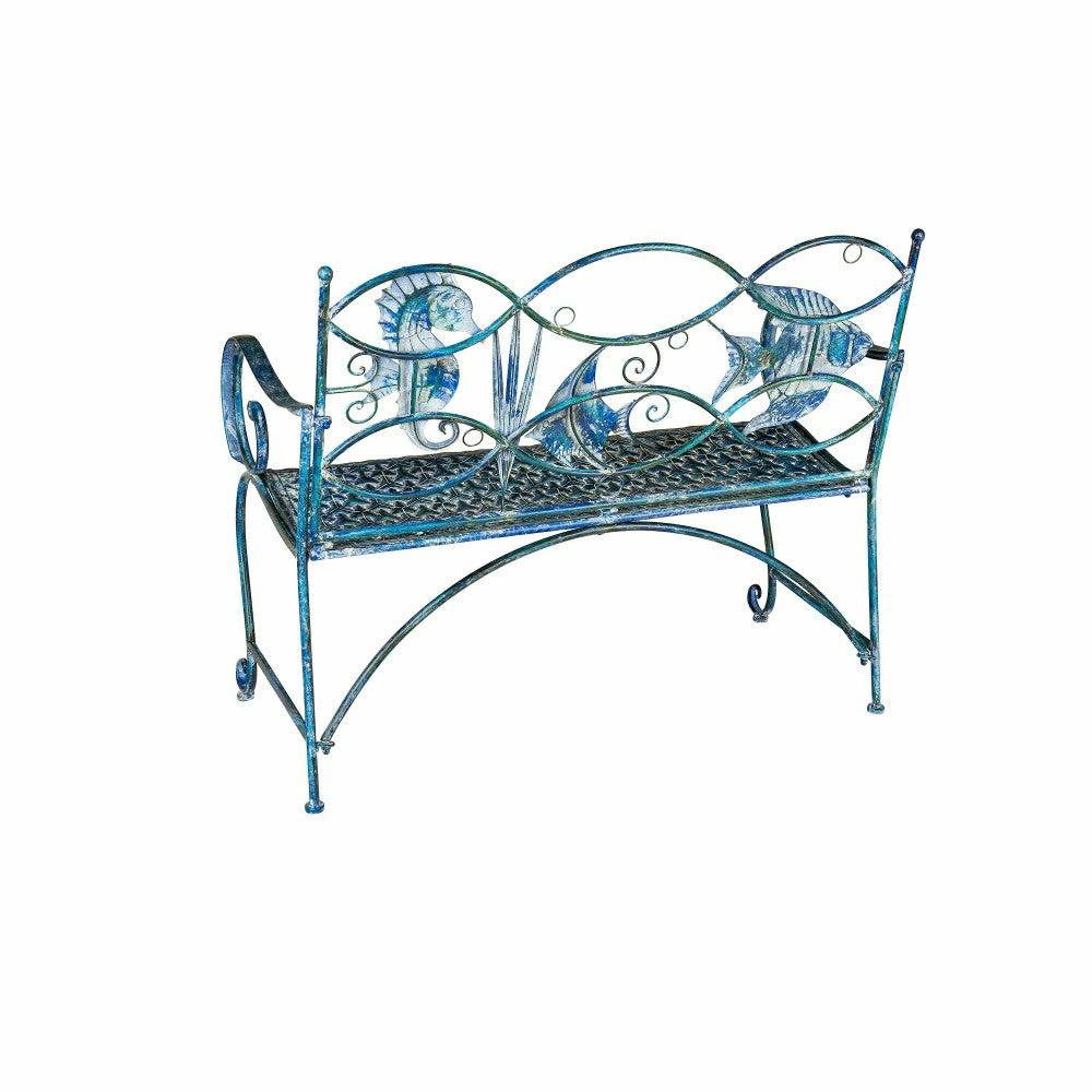 Plow & Hearth Blue Tropical Fish Metal Bench