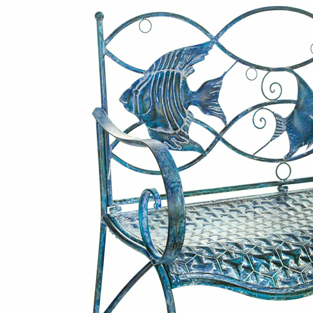 Plow & Hearth Blue Tropical Fish Metal Bench