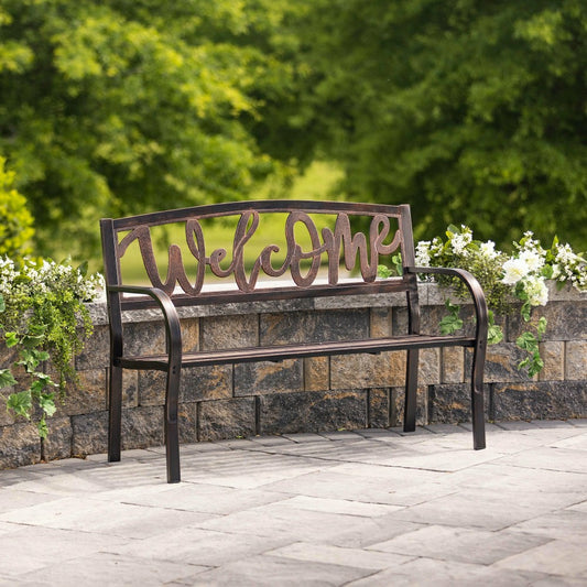 Plow & Hearth Welcome Metal Garden Bench
