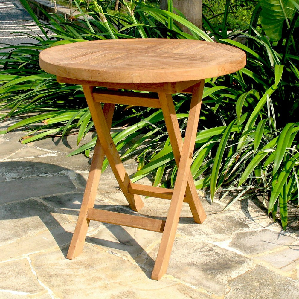 Plow & Hearth Small Round Teak Folding Side Table