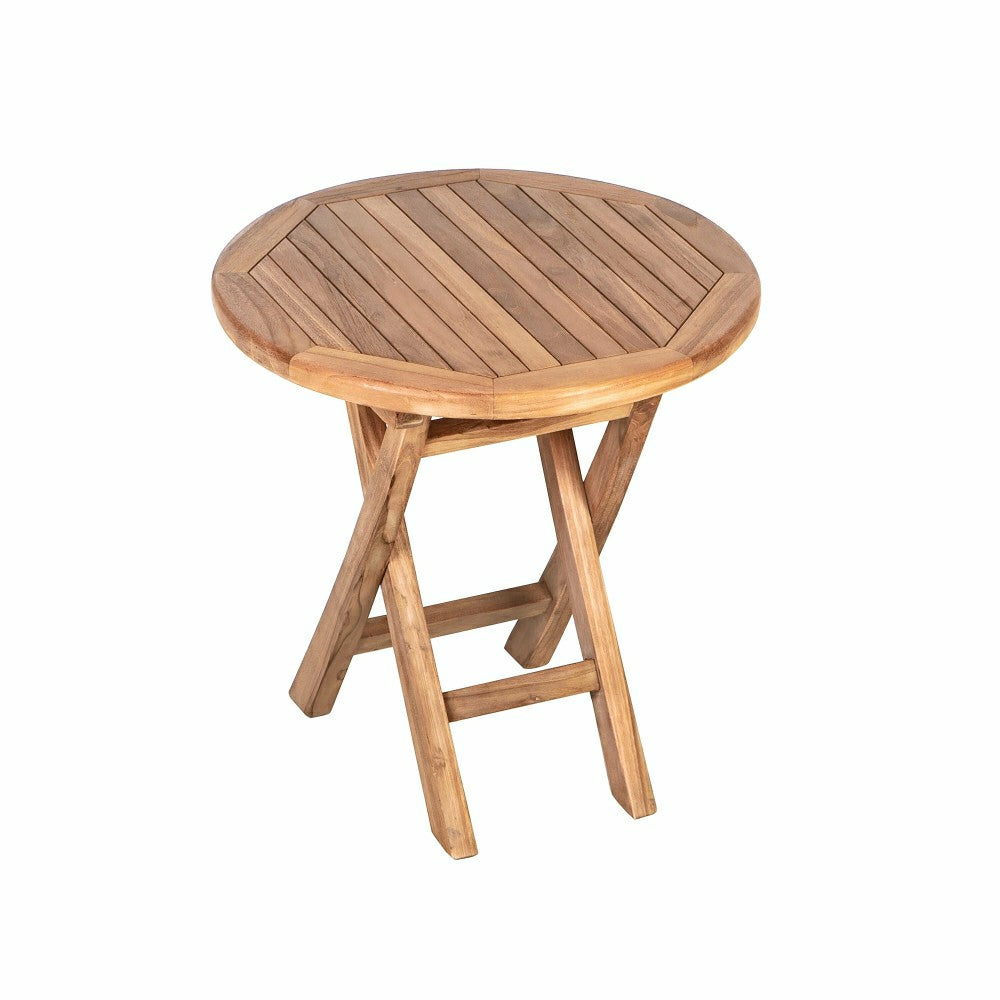 Plow & Hearth Small Round Teak Folding Side Table