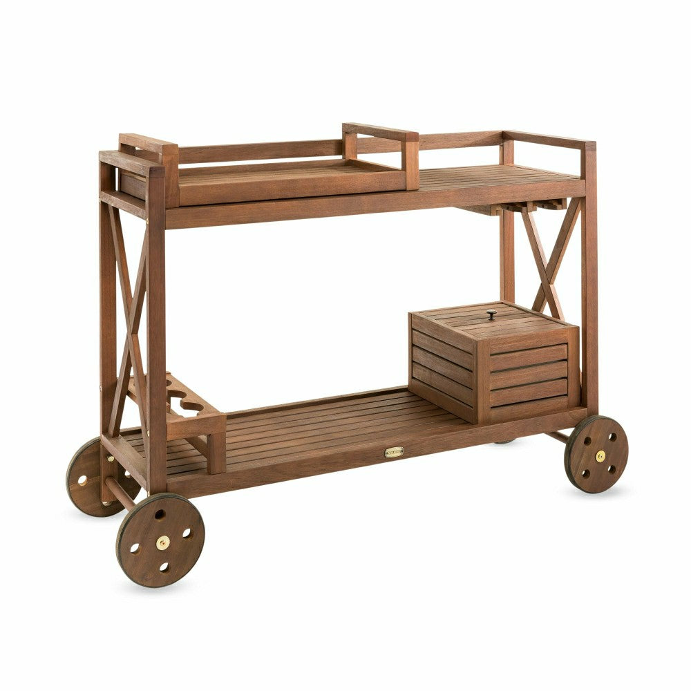 Plow & Hearth Claremont Eucalyptus Rolling Outdoor Bar Cart