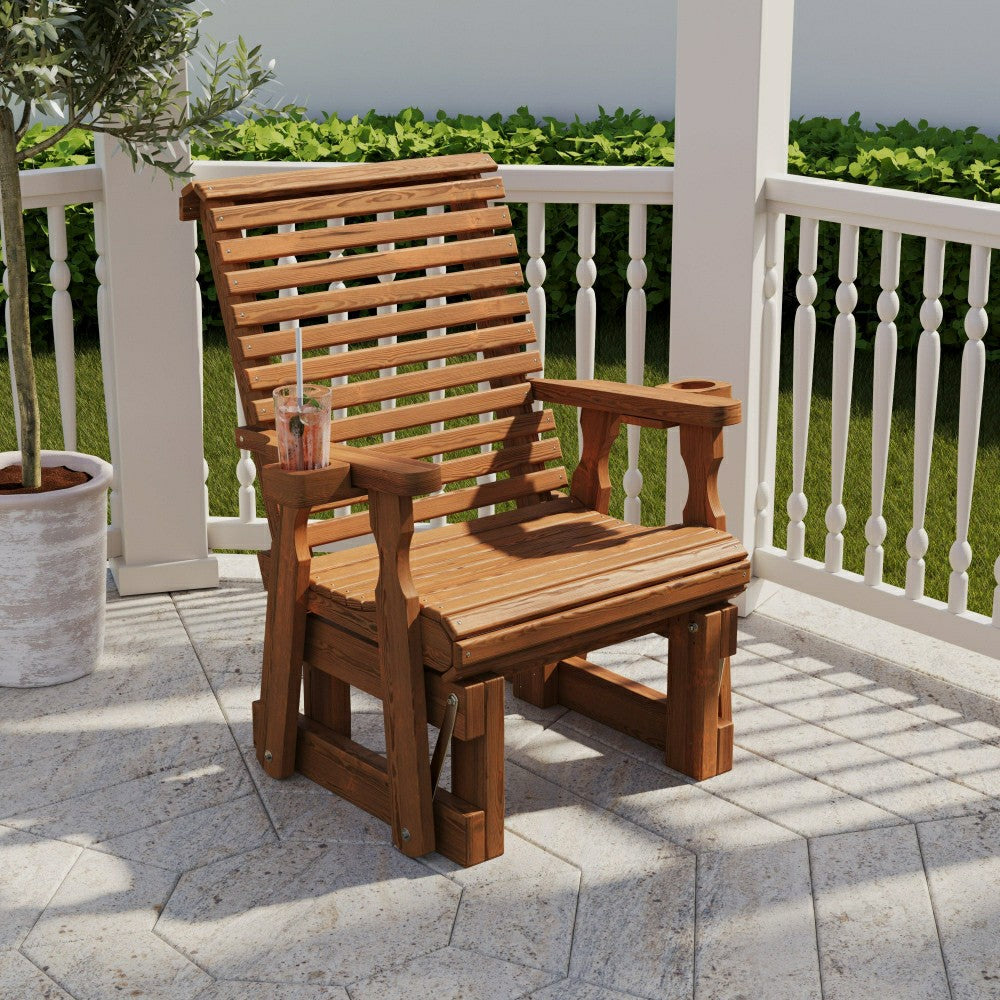 Plow & Hearth Amish Casual Heavy Duty 600 Lb High Back Roll Back Treated Glider Chai