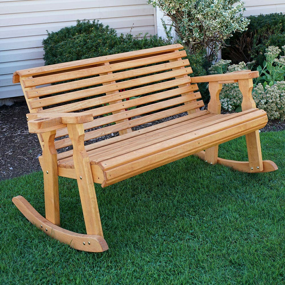 Plow & Hearth Amish Casual Roll Back Wooden Outdoor Double Rocker Bench