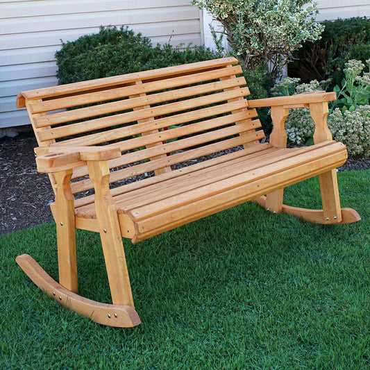 Plow & Hearth Amish Casual Roll Back Wooden Outdoor Double Rocker Bench