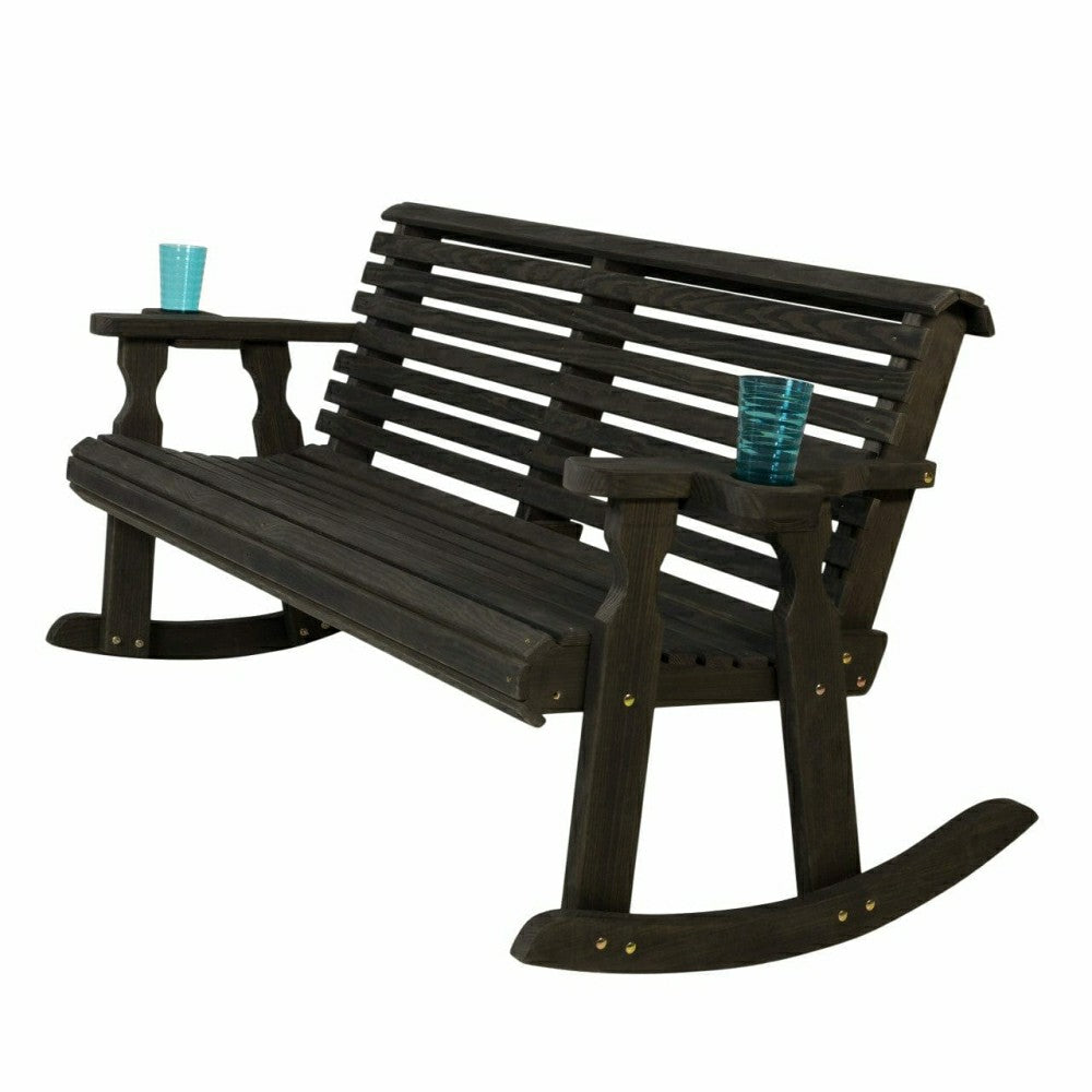 Plow & Hearth Amish Casual Roll Back Wooden Outdoor Double Rocker Bench