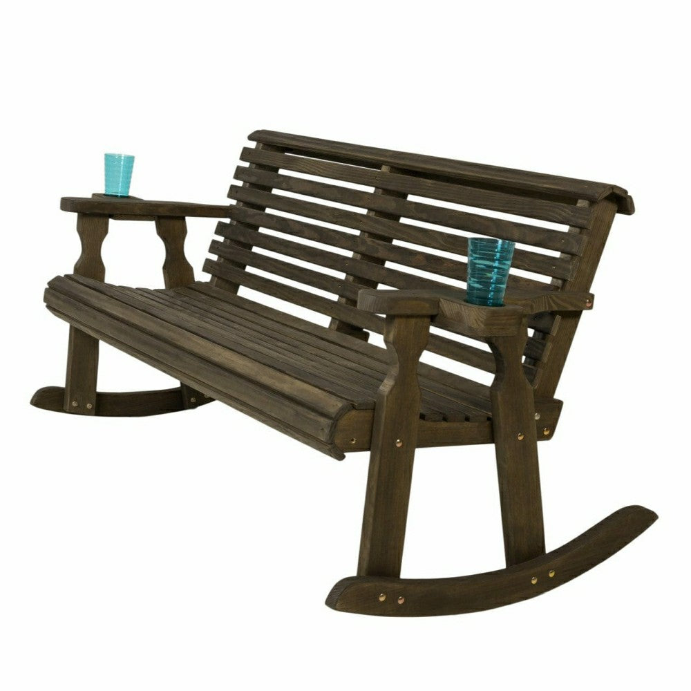 Plow & Hearth Amish Casual Roll Back Wooden Outdoor Double Rocker Bench