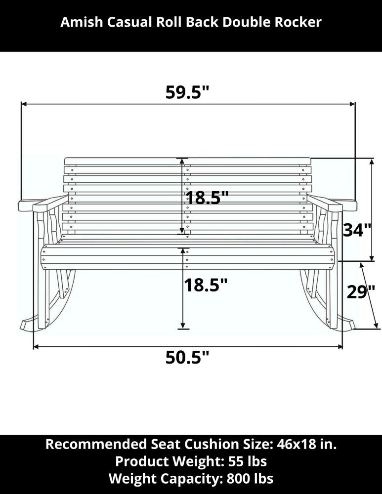 Plow & Hearth Amish Casual Roll Back Wooden Outdoor Double Rocker Bench