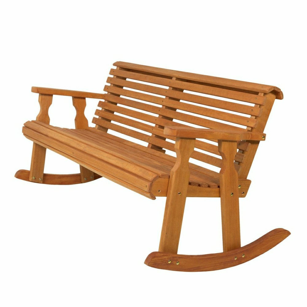 Plow & Hearth Amish Casual Roll Back Wooden Outdoor Double Rocker Bench