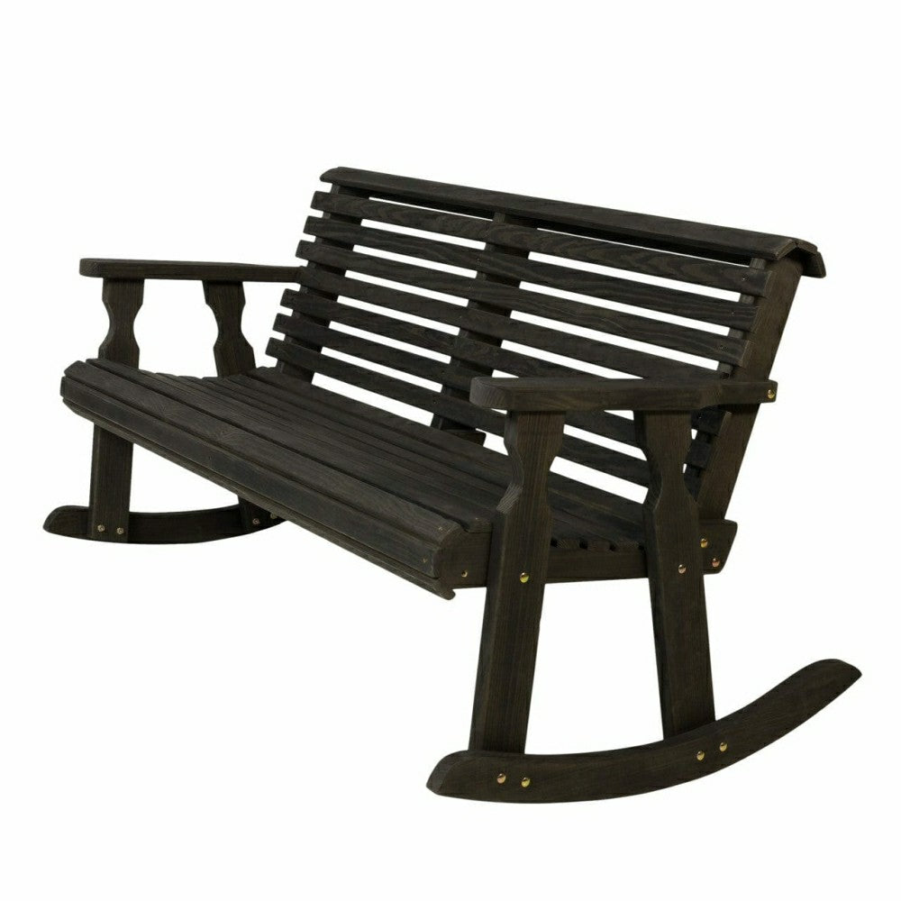 Plow & Hearth Amish Casual Roll Back Wooden Outdoor Double Rocker Bench