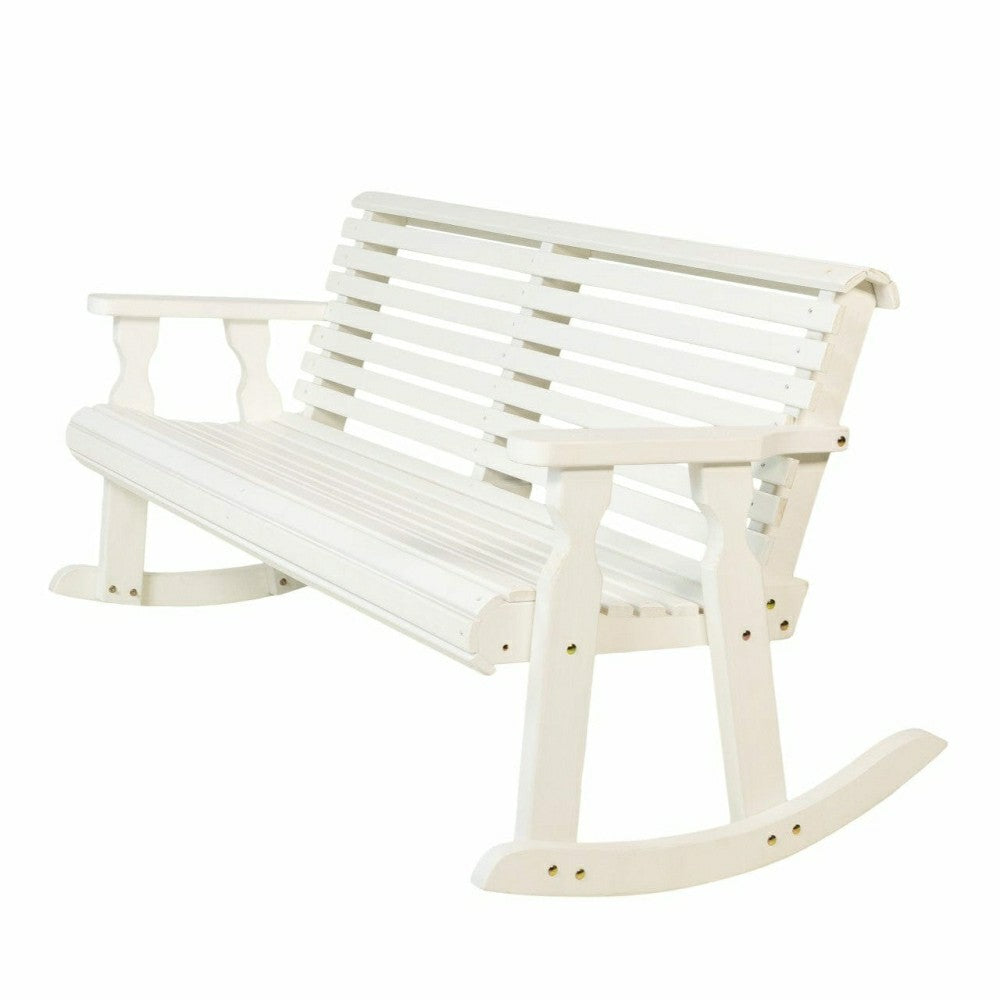 Plow & Hearth Amish Casual Roll Back Wooden Outdoor Double Rocker Bench