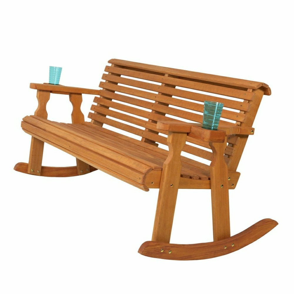 Plow & Hearth Amish Casual Roll Back Wooden Outdoor Double Rocker Bench