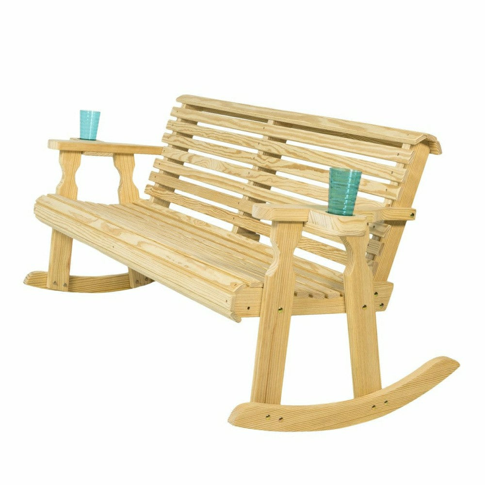 Plow & Hearth Amish Casual Roll Back Wooden Outdoor Double Rocker Bench